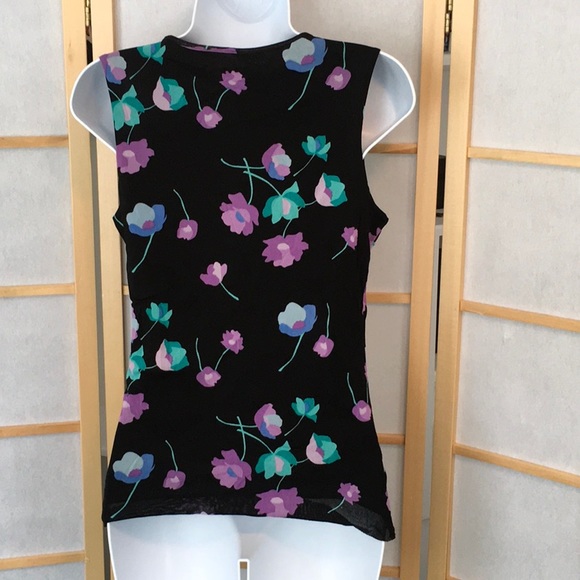 LOFT Sleeveless Sheer Top Ruffles Jewel-tones on Black - Picture 6 of 9